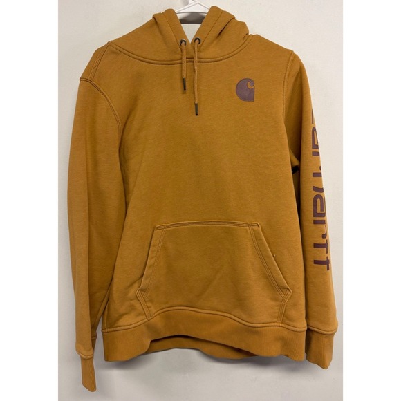 Carhartt Tops - Carhartt Womens Mustard Yellow Relaxed Fit Logo Sleeve Hoodie TS0288-W‎ L 12-14